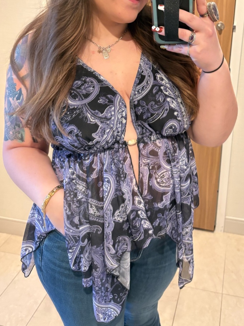 Purple Paisley V-Neck Halter Tunic Top